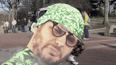 Man In Glasses And Green Bandana With Marijuana Leaves GIF