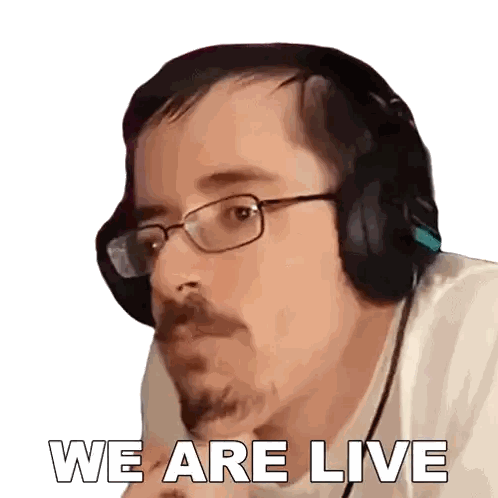 Man In Glasses And Headphones With Text We Are Live Sticker