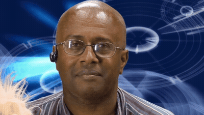 Man In Glasses And Headset Blue Background GIF