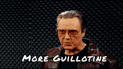 Man In Glasses And Leather Jacket Saying More Guillotine GIF