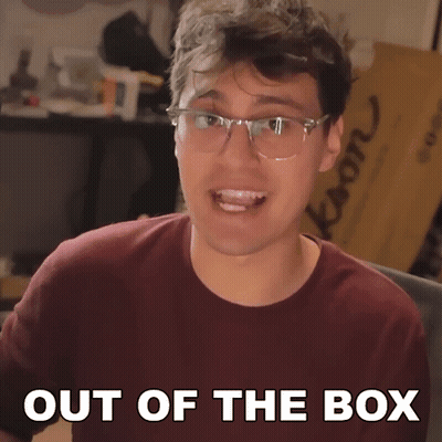 Man In Glasses And Maroon Shirt Says Out Of The Box GIF