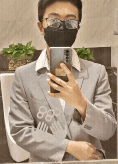 Man In Glasses And Mask Taking Selfie In Mirror GIF