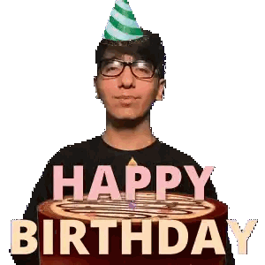 Man In Glasses And Party Hat Holding Cake Sticker