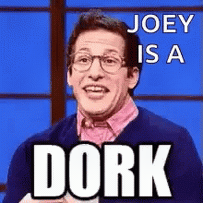 Man In Glasses And Pink Shirt Saying Joey Is A Dork GIF