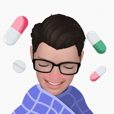 Man In Glasses And Plaid Blanket Surrounded By Pills GIF