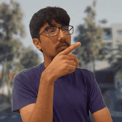Man In Glasses And Purple Shirt Pointing At Chin GIF