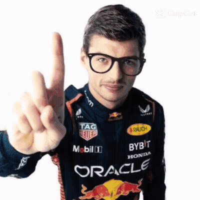 Man In Glasses And Red Bull Jacket Giving Peace Sign GIF