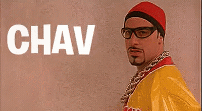 Man In Glasses And Red Hat Saying Chav GIF