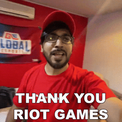 Man In Glasses And Red Hat Saying Thank You Riot Games GIF