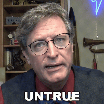 Man In Glasses And Red Shirt With Untrue On Face GIF