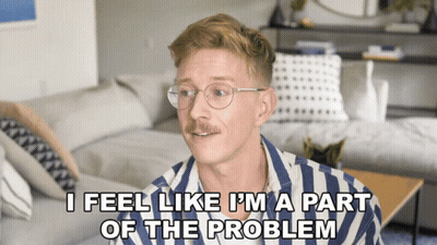 Man In Glasses And Striped Shirt Says I Feel Like I'm Part Of The Problem GIF
