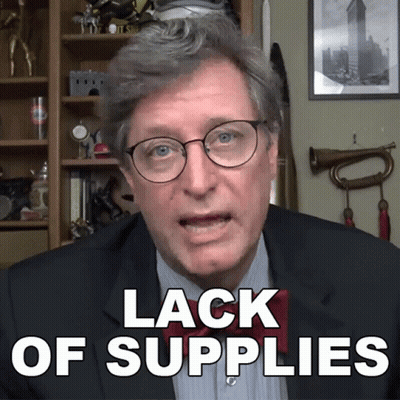 Man In Glasses And Suit With Lack Of Supplies Above Head GIF