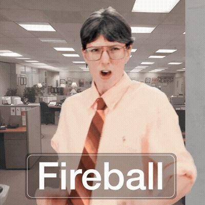 Man In Glasses And Tie In Office With Fireball Sign GIF