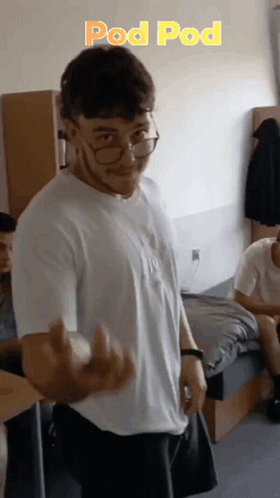 Man In Glasses And White Shirt With Pod Pod Text GIF