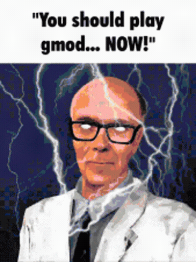 Man in Glasses and White Suit Surrounded by Lightning Says You Should Play Gmod Now