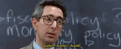 Man In Glasses In Front Of Blackboard Saying Bueller Bueller Bueller GIF