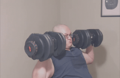 Man In Glasses Lifting Dumbbells Saying Adjustable GIF