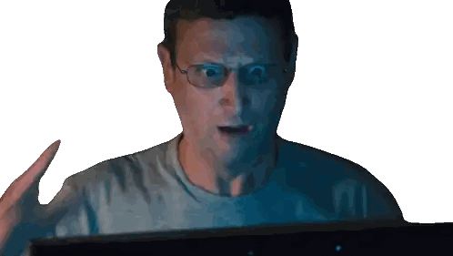 Man In Glasses Looking At Computer Sticker