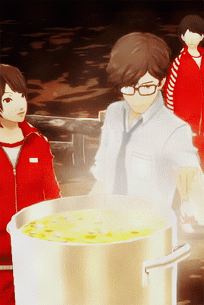 Man In Glasses Next To Large Pot Of Soup GIF