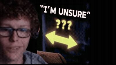 Man In Glasses Saying I'm Unsure Beside Yellow Arrow GIF