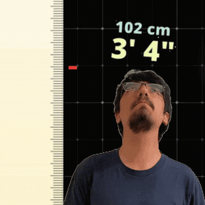 Man In Glasses Standing In Front Of Ruler Saying 102 Cm 3' 4 GIF