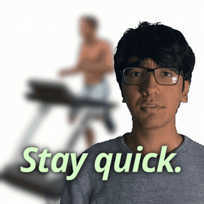 Man In Glasses Standing In Front Of Treadmill Saying Stay Quick GIF