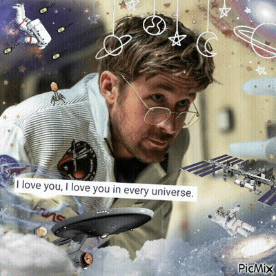 Man In Glasses Surrounded By Space Objects Says I Love You In Every Universe GIF