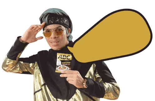 Man In Gold Jacket Holding ABC Kopi Susu Sticker