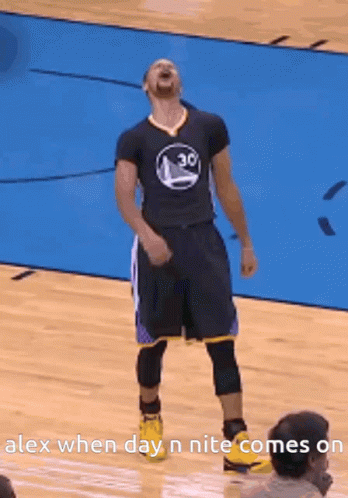 Man In Golden State Warriors Jersey On Basketball Court GIF