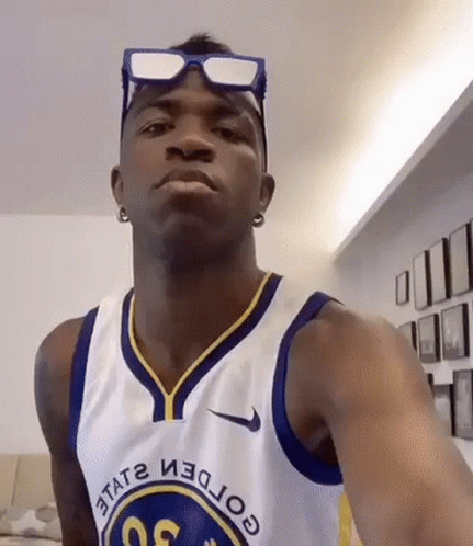 Man In Golden State Warriors Jersey Taking Selfie GIF