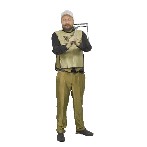 Man In Golf Vest Holding Club Sticker