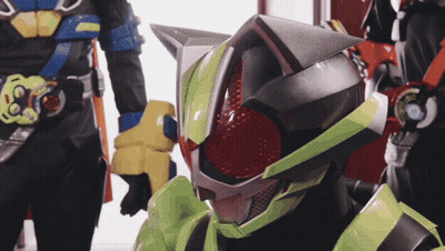 Man In Green And Black Helmet With Red Eye GIF