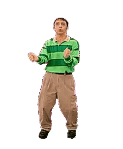 Man In Green And Brown Striped Shirt With Hands Up Sticker