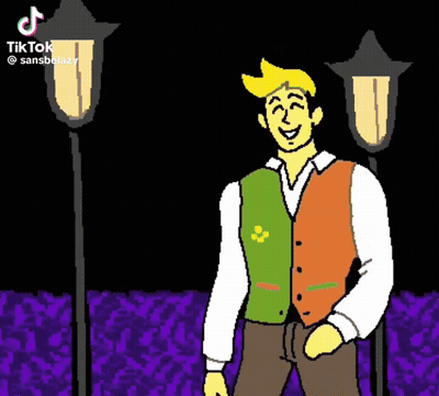 Man In Green And Orange Vest Next To Lamp Post GIF
