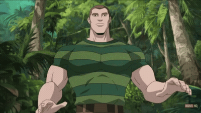 Man in Green and White Striped Shirt With Marvel HQ Logo