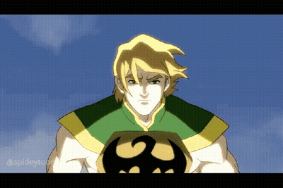 Man In Green And Yellow Holding Skull GIF