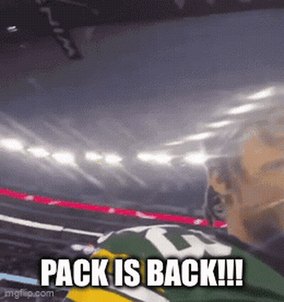 Man In Green And Yellow Jersey Says Pack Is Back GIF