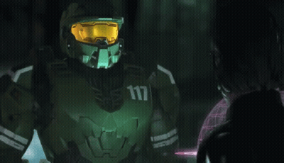 Man in Green Armor 117 Talking to Another Man