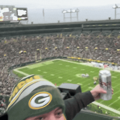 Man In Green Bay Packers Hat Holding Beer Can GIF