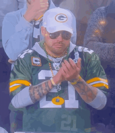 Man In Green Bay Packers Jersey And White Hat Clapping GIF