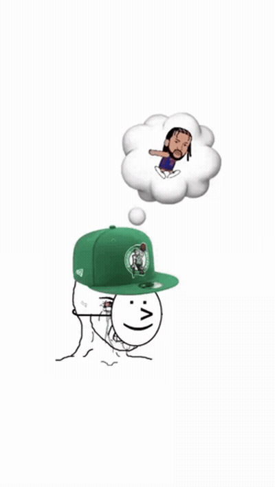 Man In Green Boston Celtics Hat Thinking About Basketball Player GIF