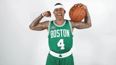 Man In Green Boston Jersey Holding Basketball GIF