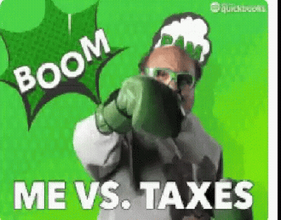 Man In Green Boxing Gloves Pointing Boom Me Vs Taxes GIF