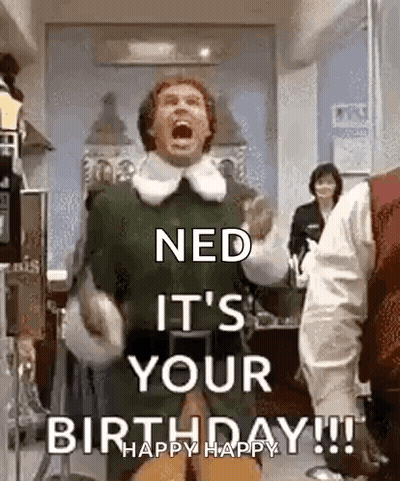 Man In Green Coat Screaming Ned It's Your Birthday GIF