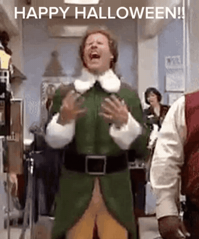 Man In Green Elf Costume Dancing In Hallway GIF