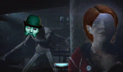 Man In Green Hat And Woman On Video Game Screen GIF