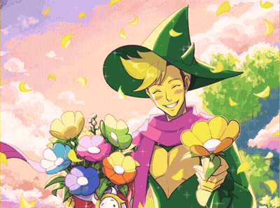 Man In Green Hat Holding Colorful Flowers GIF