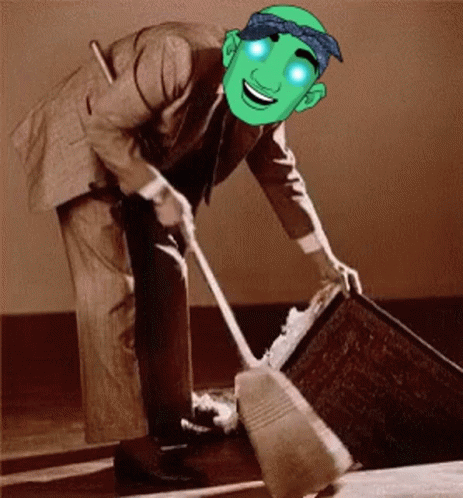 Man In Green Headband Sweeping Floor GIF