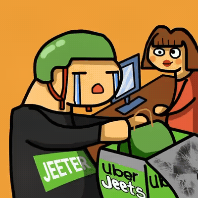 Man In Green Helmet Carrying Uber Jeets Bag GIF