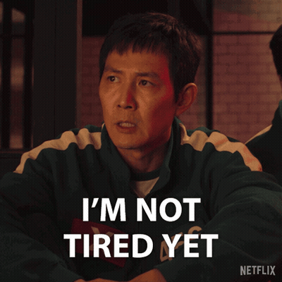 Man In Green Jacket Says Not Tired Yet GIF